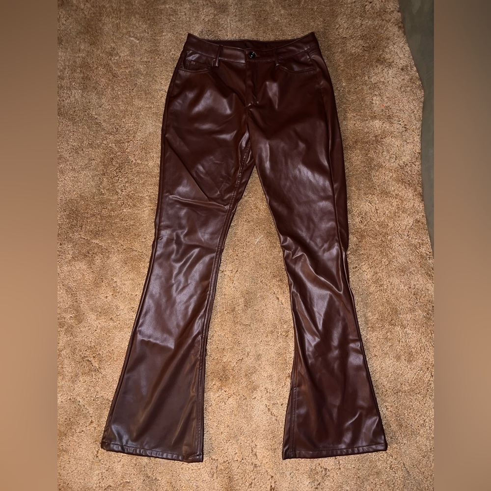 Forever 21 brown faux leather flare pants size small. Never worn.